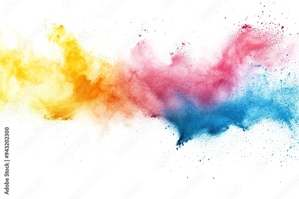 Abstract art powder paint on white background. Movement abstract frozen dust explosion multicolored on white background. Stop the movement of colored powder on white background.generative ai Abstract art powder paint on white background. Movement abstract frozen dust explosion multicolored on white background. Stop the movement of colored powder on white background.generative ai