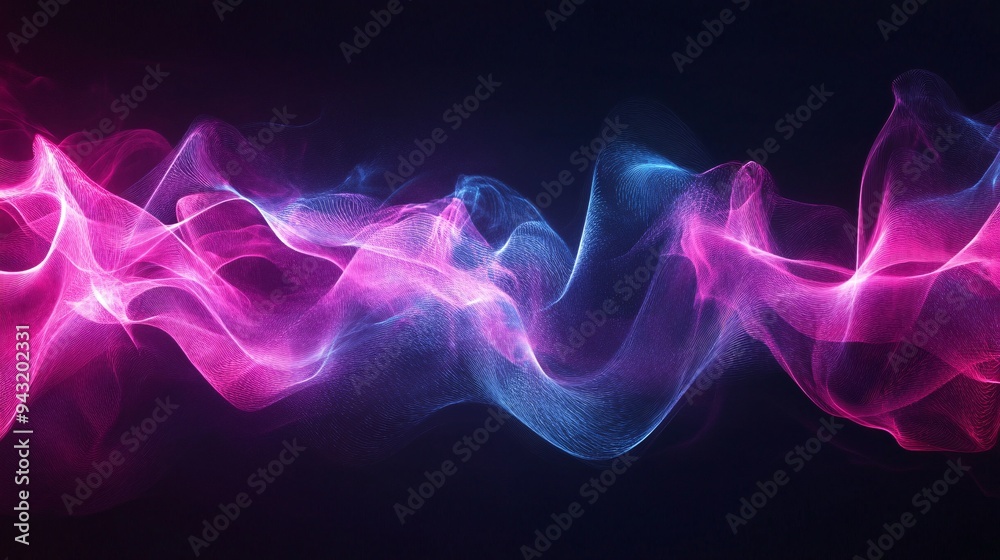 Fototapeta premium Abstract neon waveforms with glowing effects on a dark background