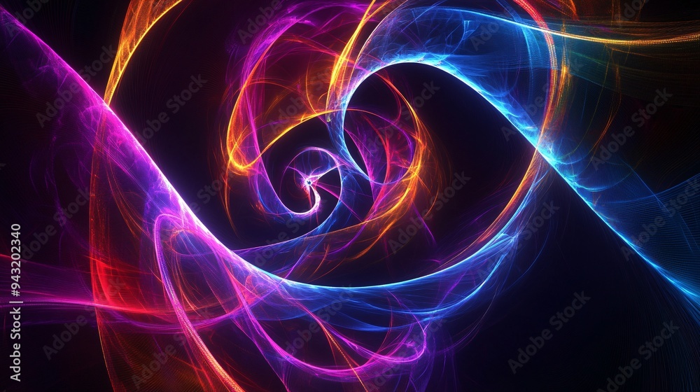 Neon spirals and glowing lines forming an abstract, futuristic pattern Neon spirals and glowing lines forming an abstract, futuristic pattern