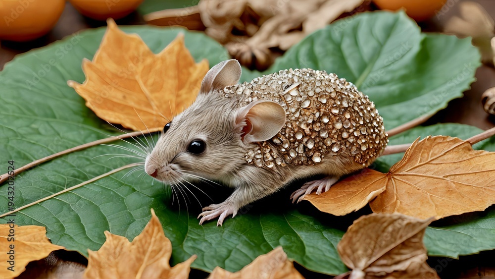 Obraz premium Field mouse on autumn leaves