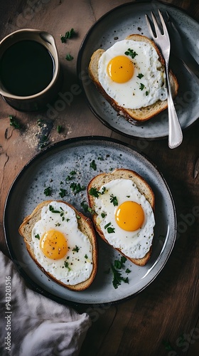 Two Fried Eggs on Toast with Parsley and Black Pepper