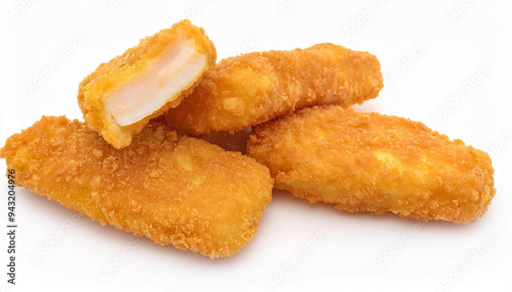Tasty fried fish fillet nuggets on isolated white background. Delicious meal. Home cooking Tasty fried fish fillet nuggets on isolated white background. Delicious meal. Home cooking