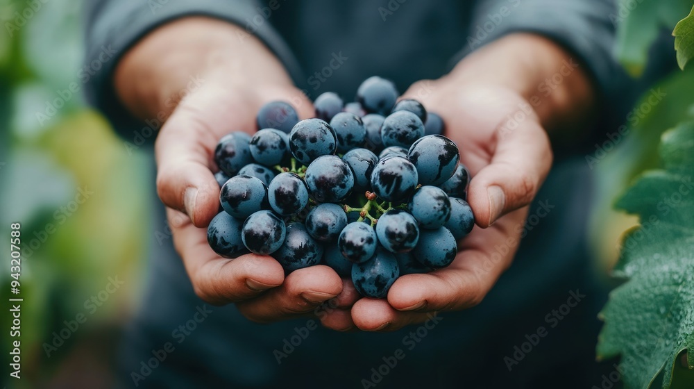 A Man's Hands Holding a Bunch of Fresh Grapes A Man's Hands Holding a Bunch of Fresh Grapes