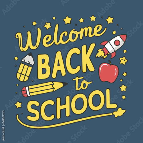 Student Welcome Back To School T-Shirt - Colorful Rocket and Apple Graphic for Children