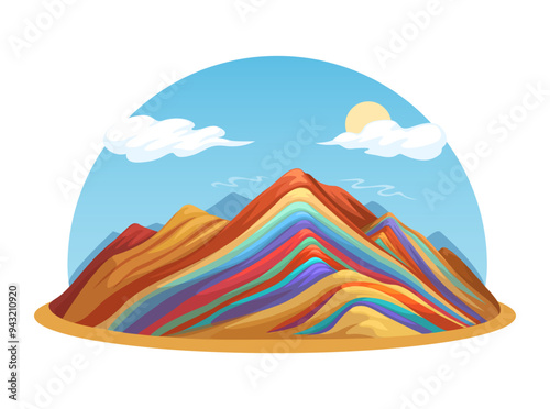 Rainbow Mountain Peru Illustration Vector