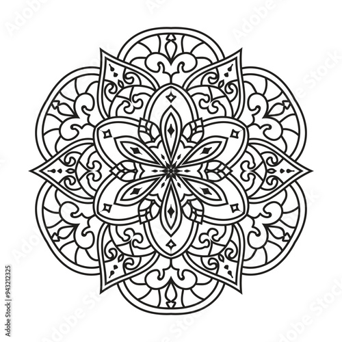 Vector abstract mandala pattern. Black and white illustration. Mandala isolated on the white background