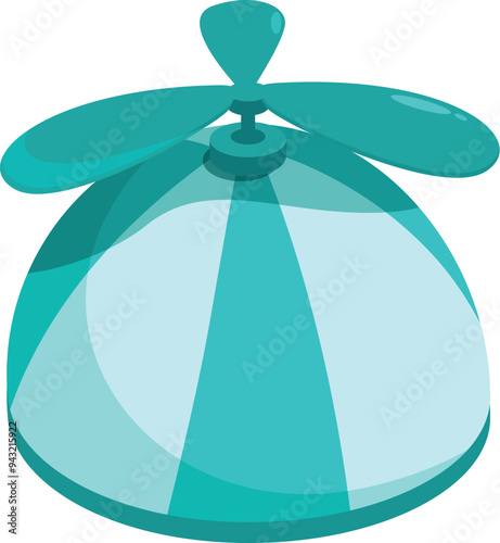 Turquoise headwear with rotating propeller, isolated on white background