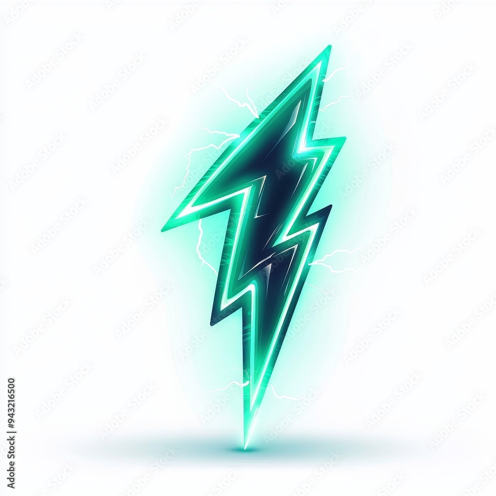 Neon lightning icon with transparent background in green Neon lightning icon with transparent background in green
