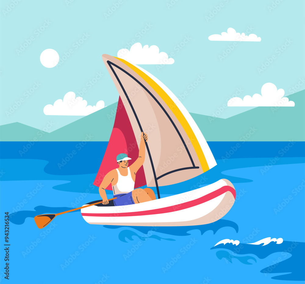 Fototapeta premium Sailor Navigating Boat On Sea