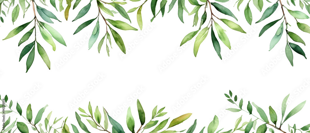 Green Leaf pattern background in watercolor4 Green Leaf pattern background in watercolor4