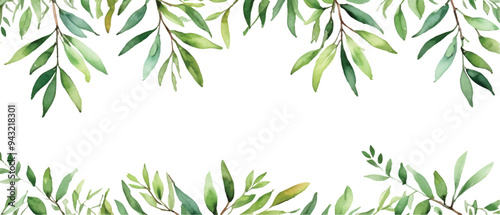 Green Leaf pattern background in watercolor4