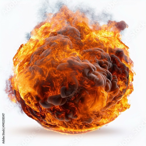 Boule de feu sur fond blanc photo