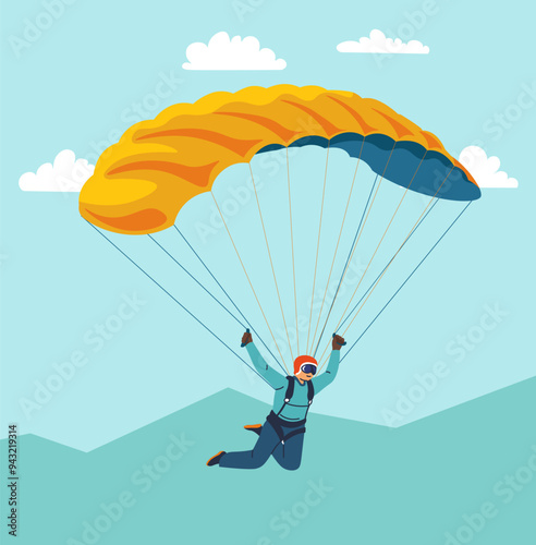 Paraglider In Sky With Parachute