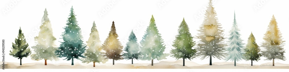 Fototapeta premium Festive Watercolor Christmas Tree on White: Elegant Holiday Design for Marketing and Celebrations. Minimalist Artistic Illustration with Copy Space, Perfect for Greeting Cards, Posters, and Seasonal A