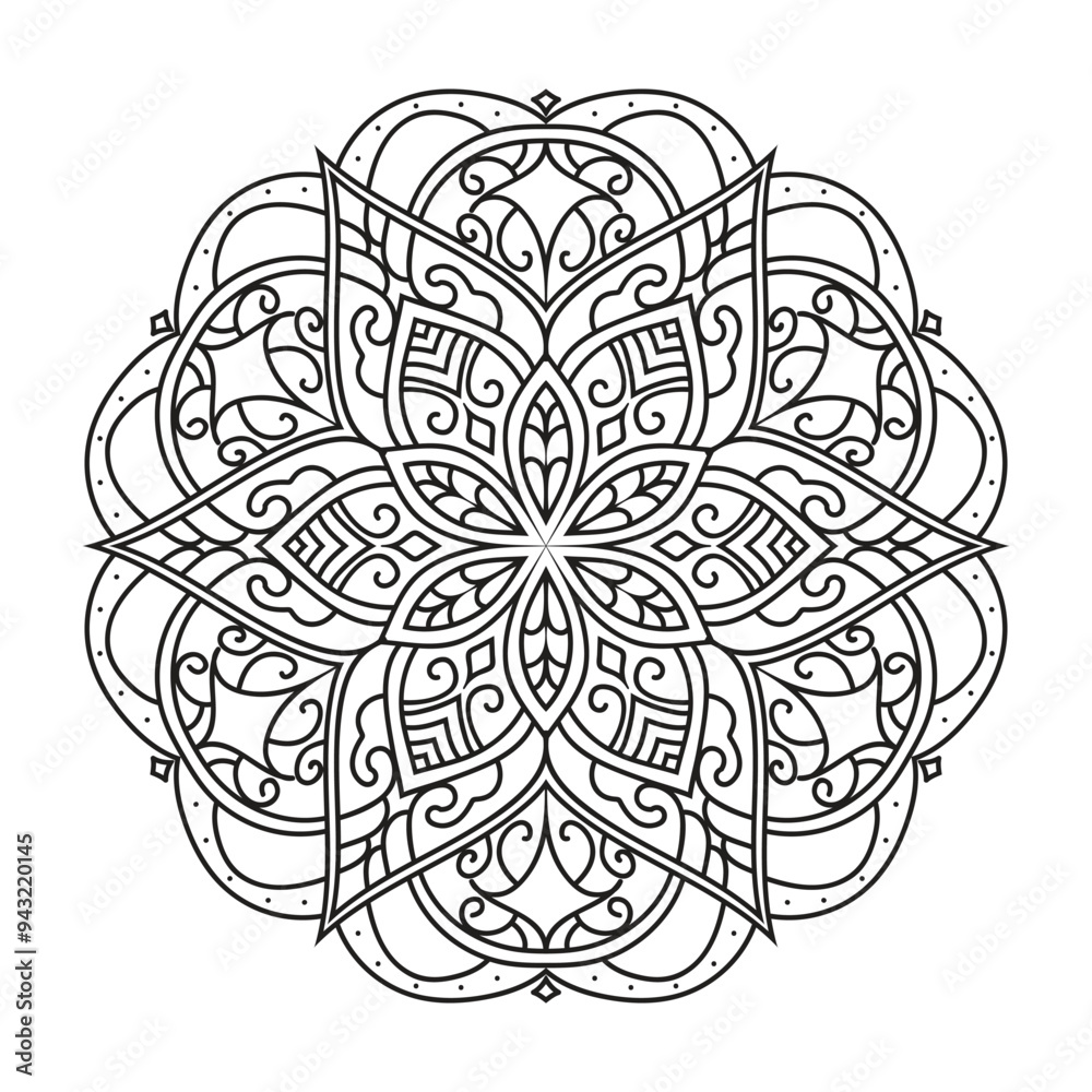 Fototapeta premium Vector abstract mandala pattern. Black and white illustration. Mandala isolated on the white background