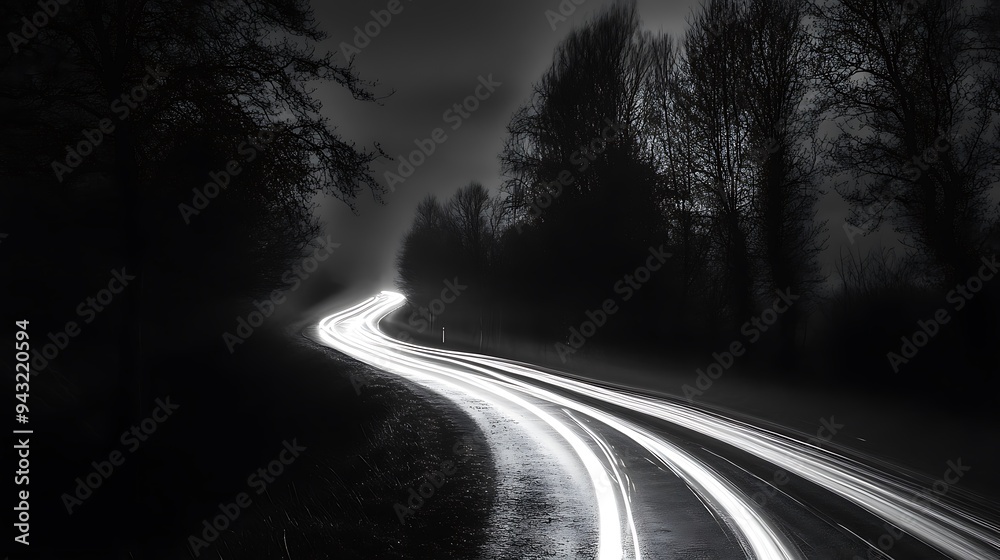 Nighttime Road with Streaks of Car Lights Nighttime Road with Streaks of Car Lights