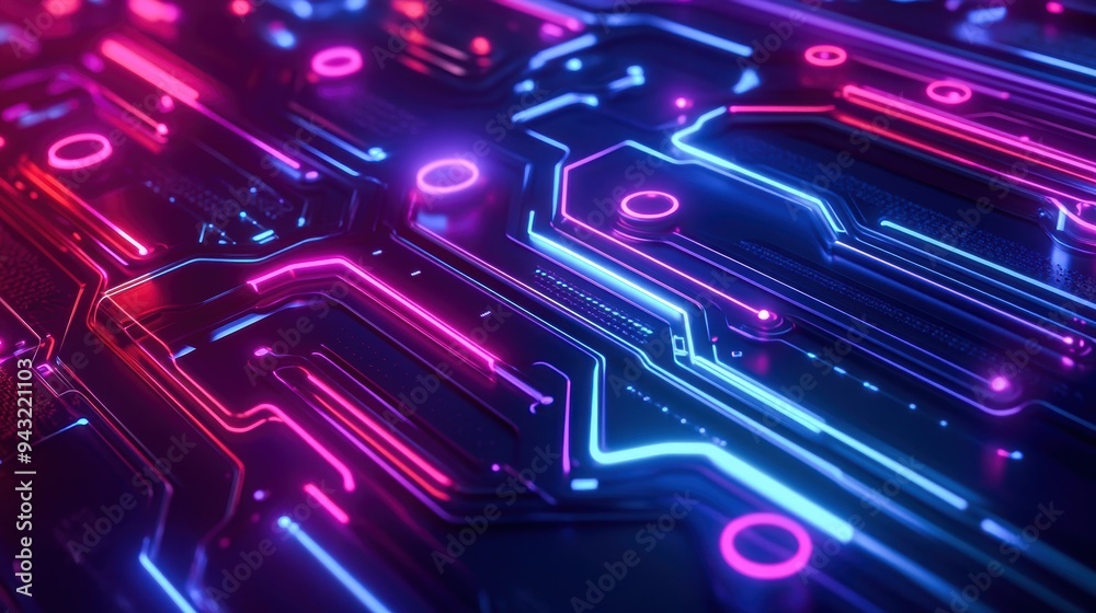Vibrant neon circuit board design with glowing lines and patterns, ideal for technology, digital, and futuristic themes. Vibrant neon circuit board design with glowing lines and patterns, ideal for technology, digital, and futuristic themes.