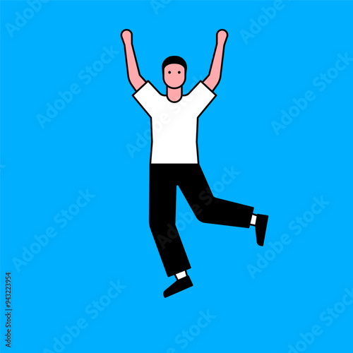 People are jumping with joyful expressions. A character with an outline of young adults in casual fashion. flat design style minimal vector illustration.
