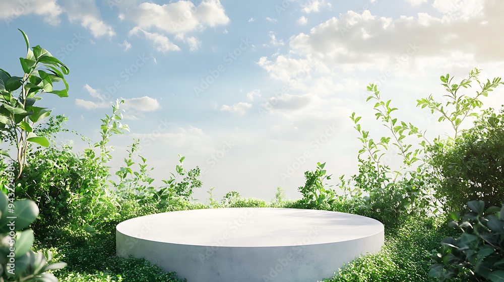 White Pedestal in a Lush Greenery Setting White Pedestal in a Lush Greenery Setting