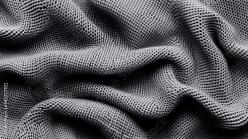 Close-up of textured gray fabric showcasing its intricate weave and soft drape, ideal for background or textile design projects.