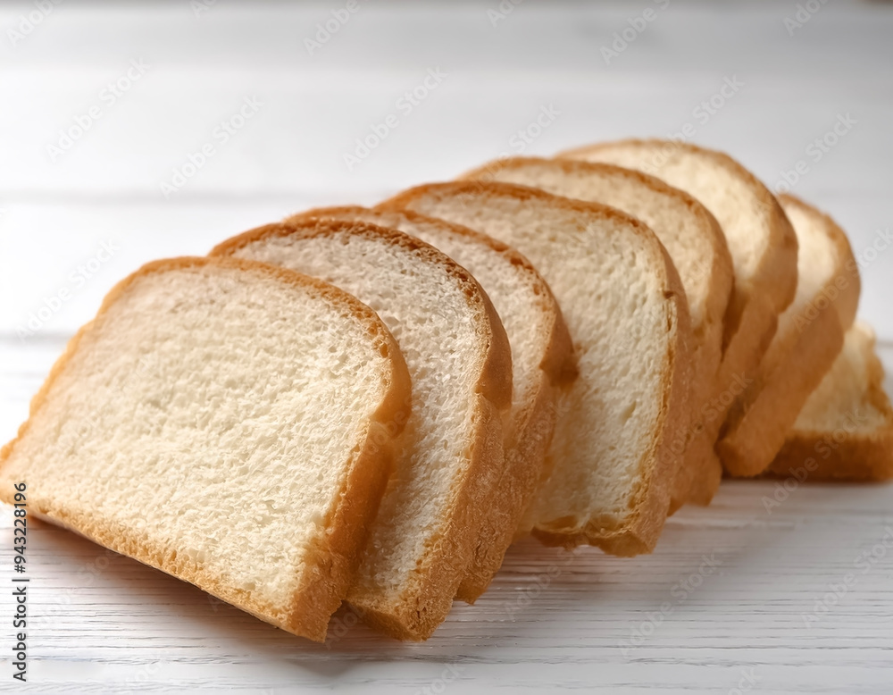 Delicious bread slices on white wooden table, closeup Delicious bread slices on white wooden table, closeup
