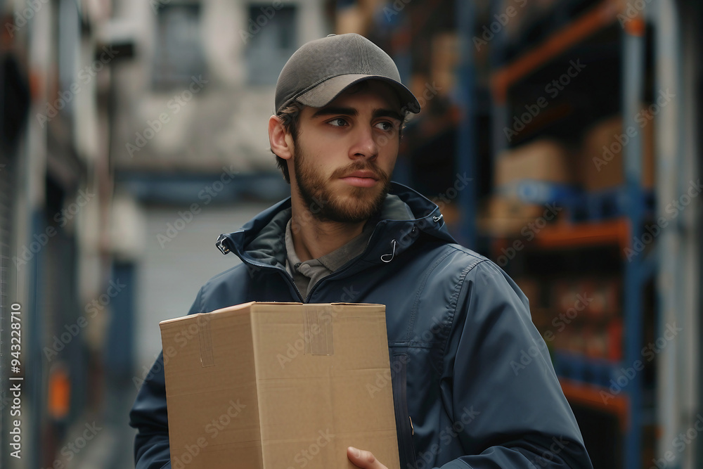 Delivery service in work, courier person guy delivering package straight to client house, Generative AI Delivery service in work, courier person guy delivering package straight to client house, Generative AI