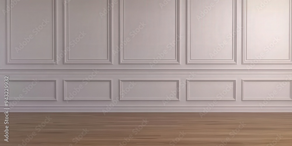 Elegant Minimalist White Wainscoting Wall with Wooden Floor Interior Design Elegant Minimalist White Wainscoting Wall with Wooden Floor Interior Design