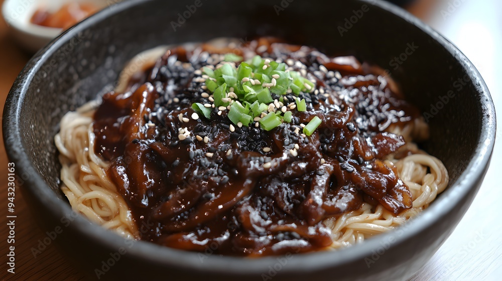 83. A dish of Korean jjajangmyeon (black bean noodles) 83. A dish of Korean jjajangmyeon (black bean noodles)