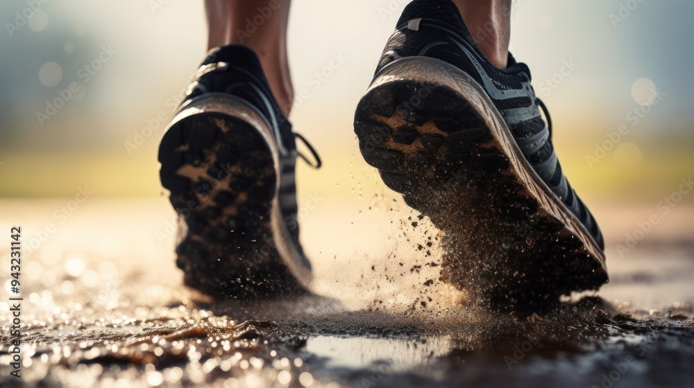 Feet of a runner pounding the asphalt, Feet of a runner pounding the asphalt,