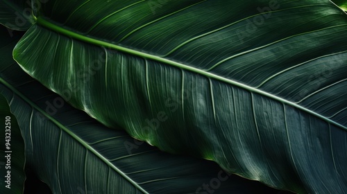 Large tropical leaf with a deep dark green texture 