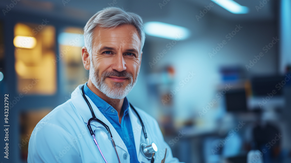 Smiling Doctor in a Modern Medical Facility with Stethoscope Smiling Doctor in a Modern Medical Facility with Stethoscope