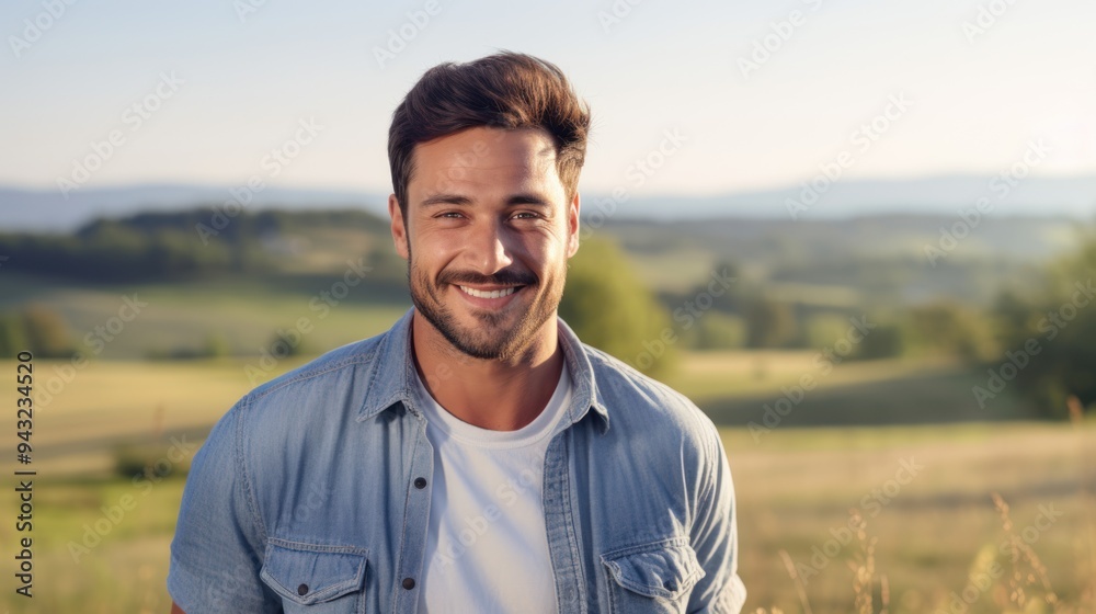 Male farmer in jeans standing confidently while looking at the camera 