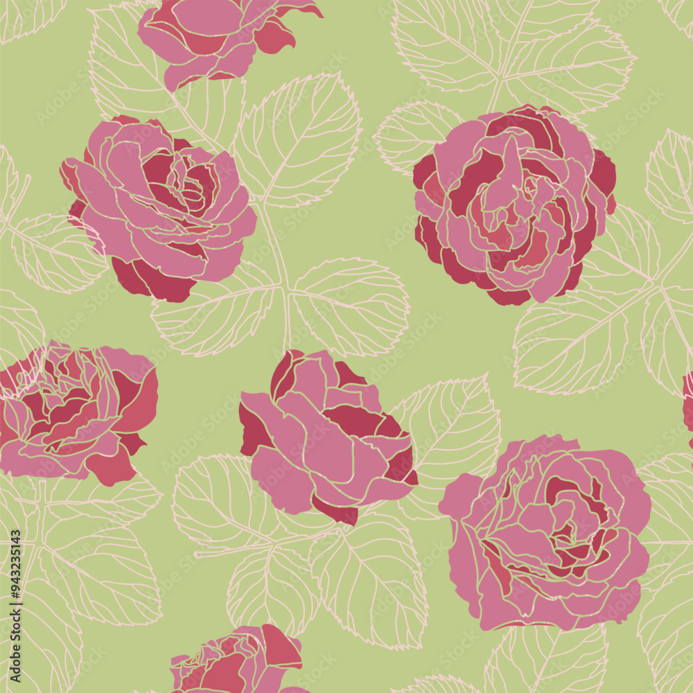 Pink Roses Green Background Pattern Pink Roses Green Background Pattern