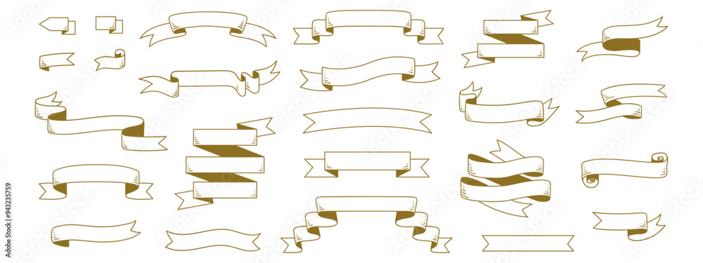 set of banner drawings of ribbons on a white background in doodle style set of banner drawings of ribbons on a white background in doodle style