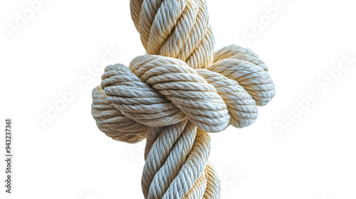 A close-up of a thick rope with a secure knot isolated on a background