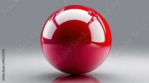 Reflective glossy red sphere displayed at an angle on a transparent backdrop.