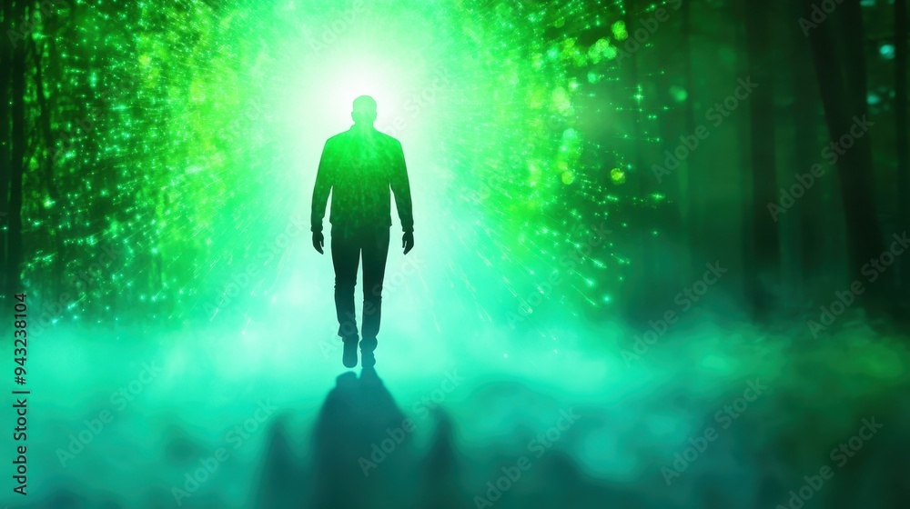 Mysterious Precognition: Ethereal Figure in Misty Forest with Future Visions - Concept of Psychic Abilities and Forecasting Destiny Mysterious Precognition: Ethereal Figure in Misty Forest with Future Visions - Concept of Psychic Abilities and Forecasting Destiny