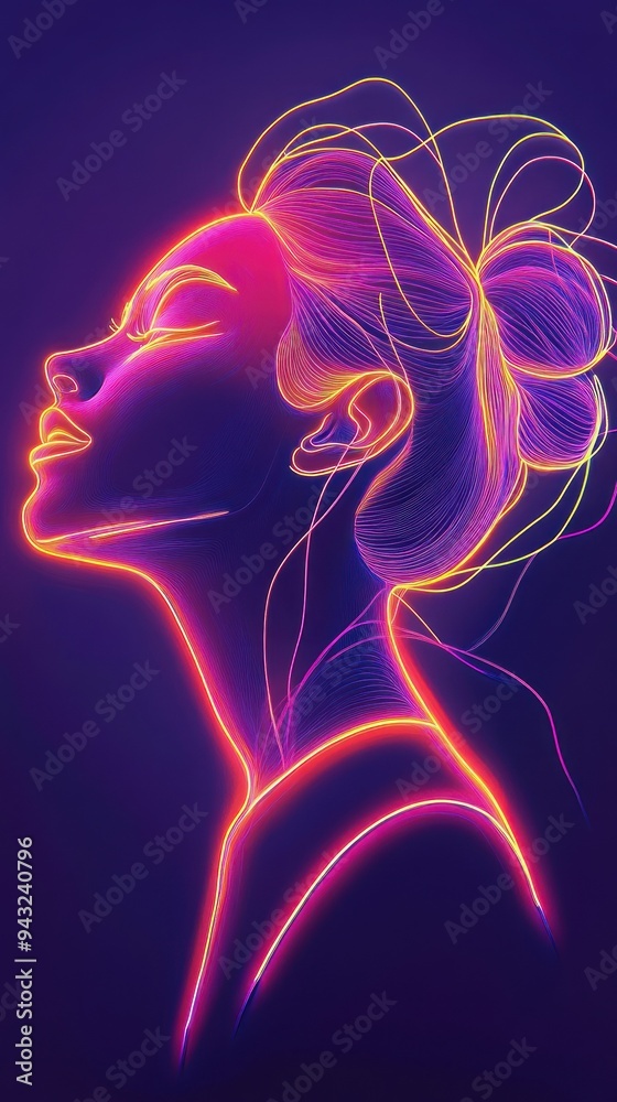 Profile of woman in vibrant neon artistic illustration Profile of woman in vibrant neon artistic illustration
