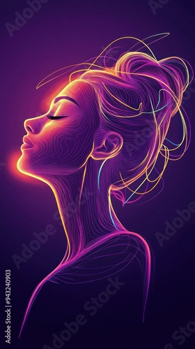 Neon-lit profile female portrait in abstract artistic style.