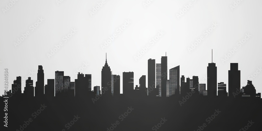 Naklejka premium Trendy minimalistic cityscape poster capturing the essence of urban life in a modern metropolis silhouette against a bright background