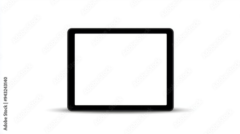 This is an image of a modern black tablet computer with a blank horizontal screen isolated on a white background. This is an image of a modern black tablet computer with a blank horizontal screen isolated on a white background.