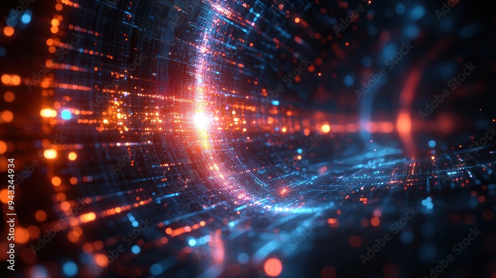 Abstract Digital Tunnel with Glowing Lights Abstract Digital Tunnel with Glowing Lights