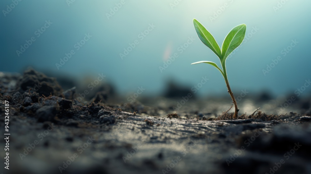 New sprout breaking through the surface of moist earth, New sprout breaking through the surface of moist earth,