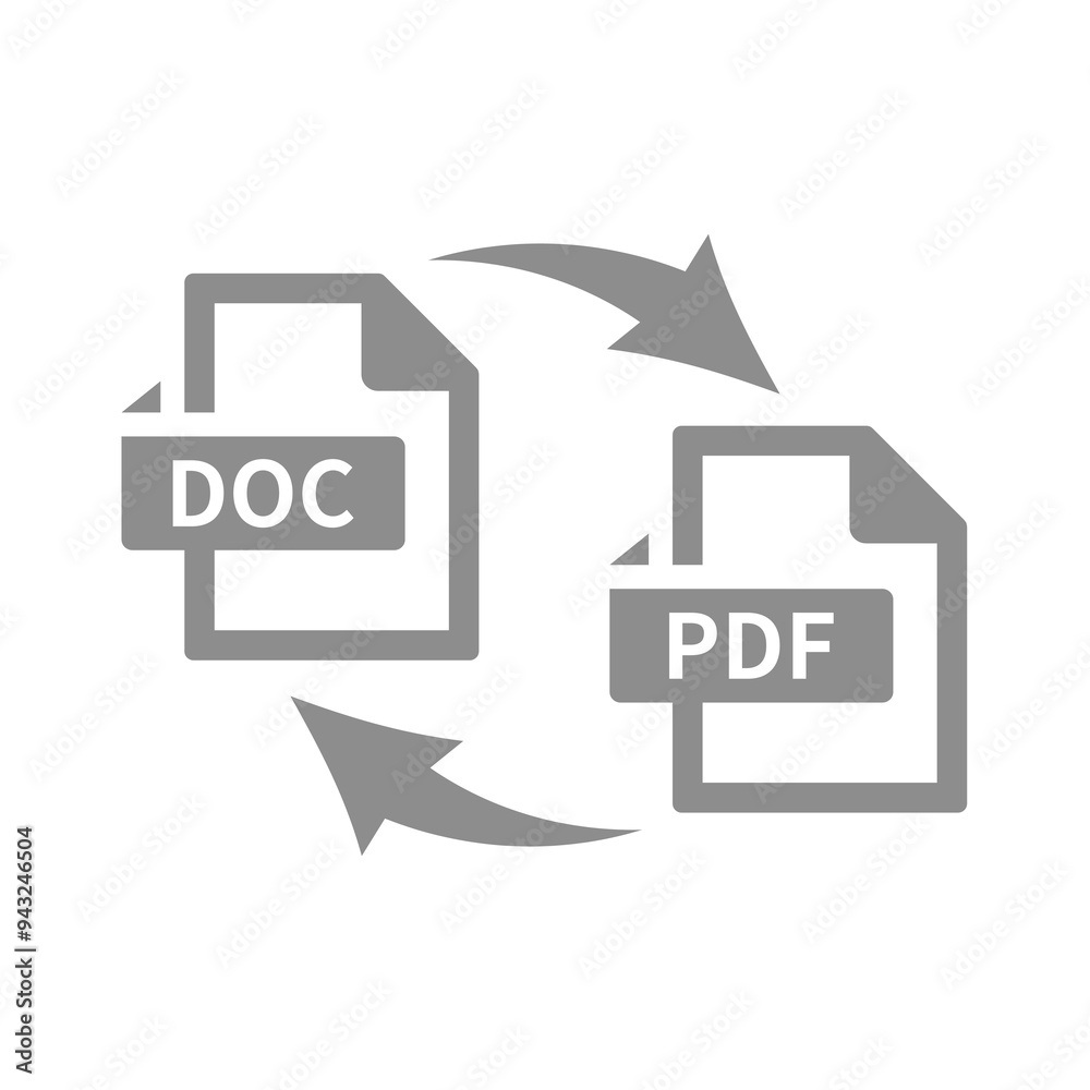 Doc to pdf conversion vector icon. File converse and converter symbol. Doc to pdf conversion vector icon. File converse and converter symbol.