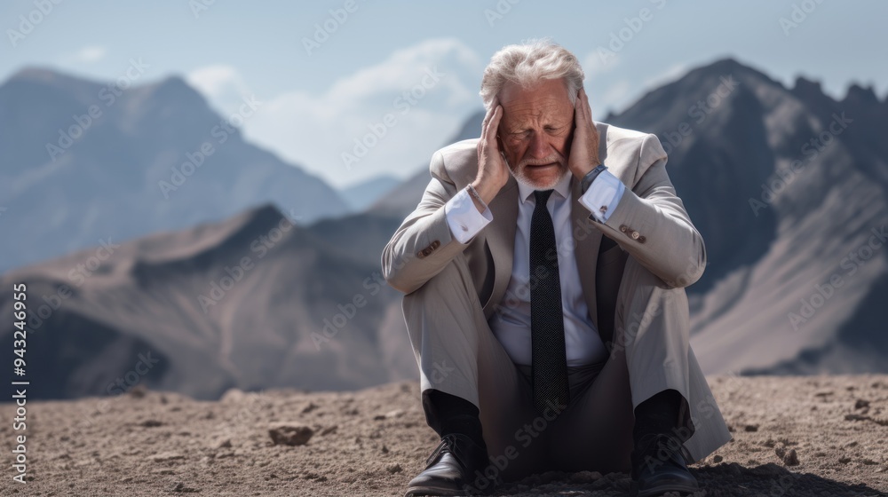 Senior businessman sitting and crying Senior businessman sitting and crying