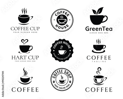 Coffee shop logo design. Retro badge coffee and tea logo design. Cafe, Restaurant, and Coffee Shop logo design set