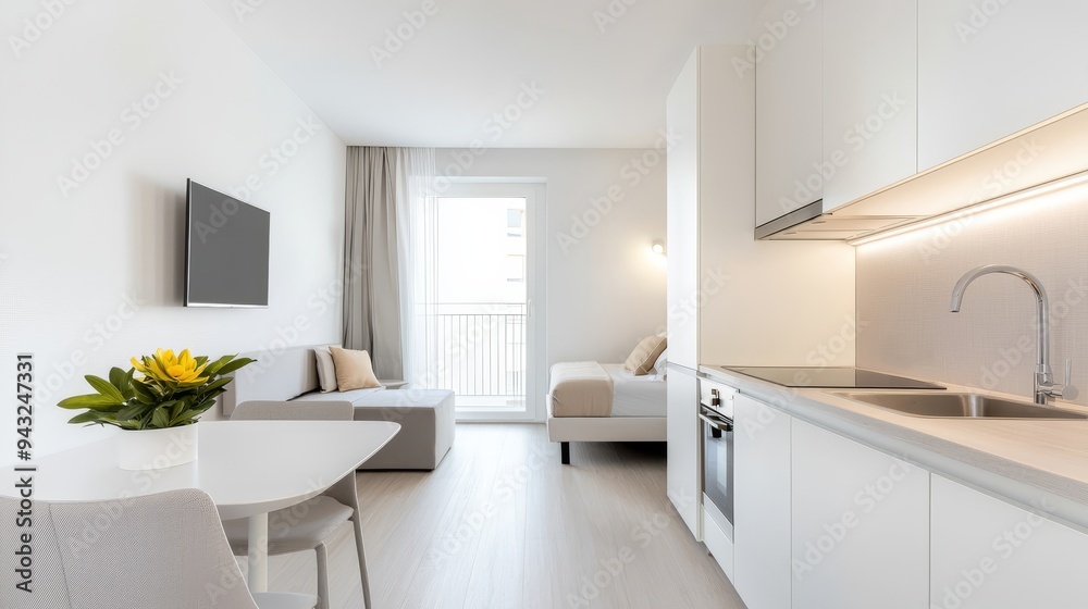 custom made wallpaper toronto digitalA chic studio apartment with an open floor plan, modern furnishings, and a small balcony