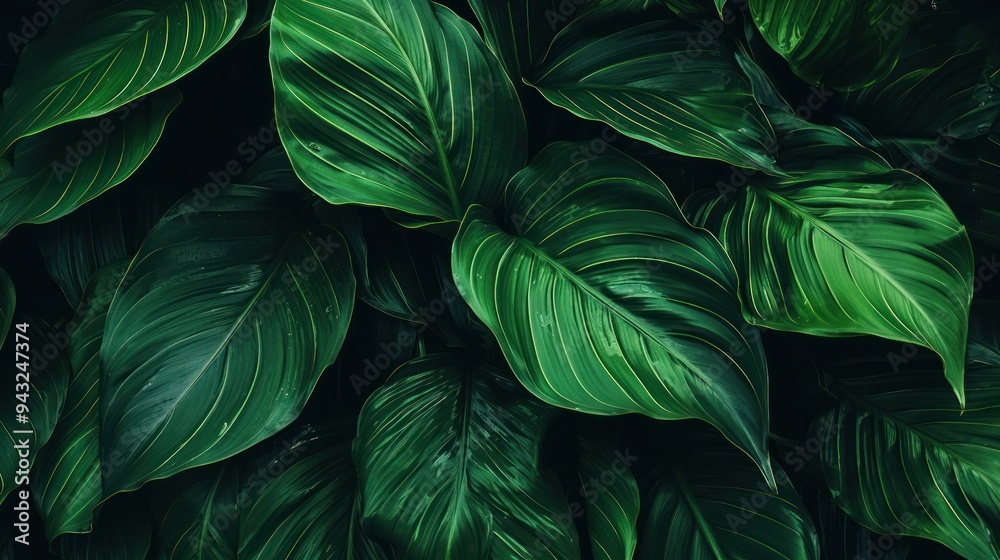 textured dark green tropical foliage 