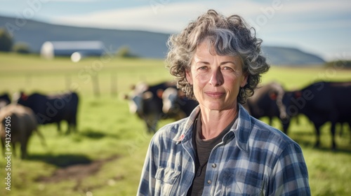 Senior female farmer wearing jeans photo