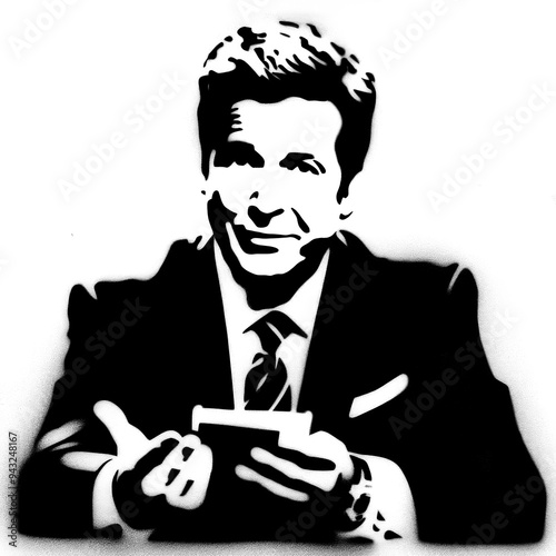 talkshow host graffiti stencil-art style,black and white, generative ai